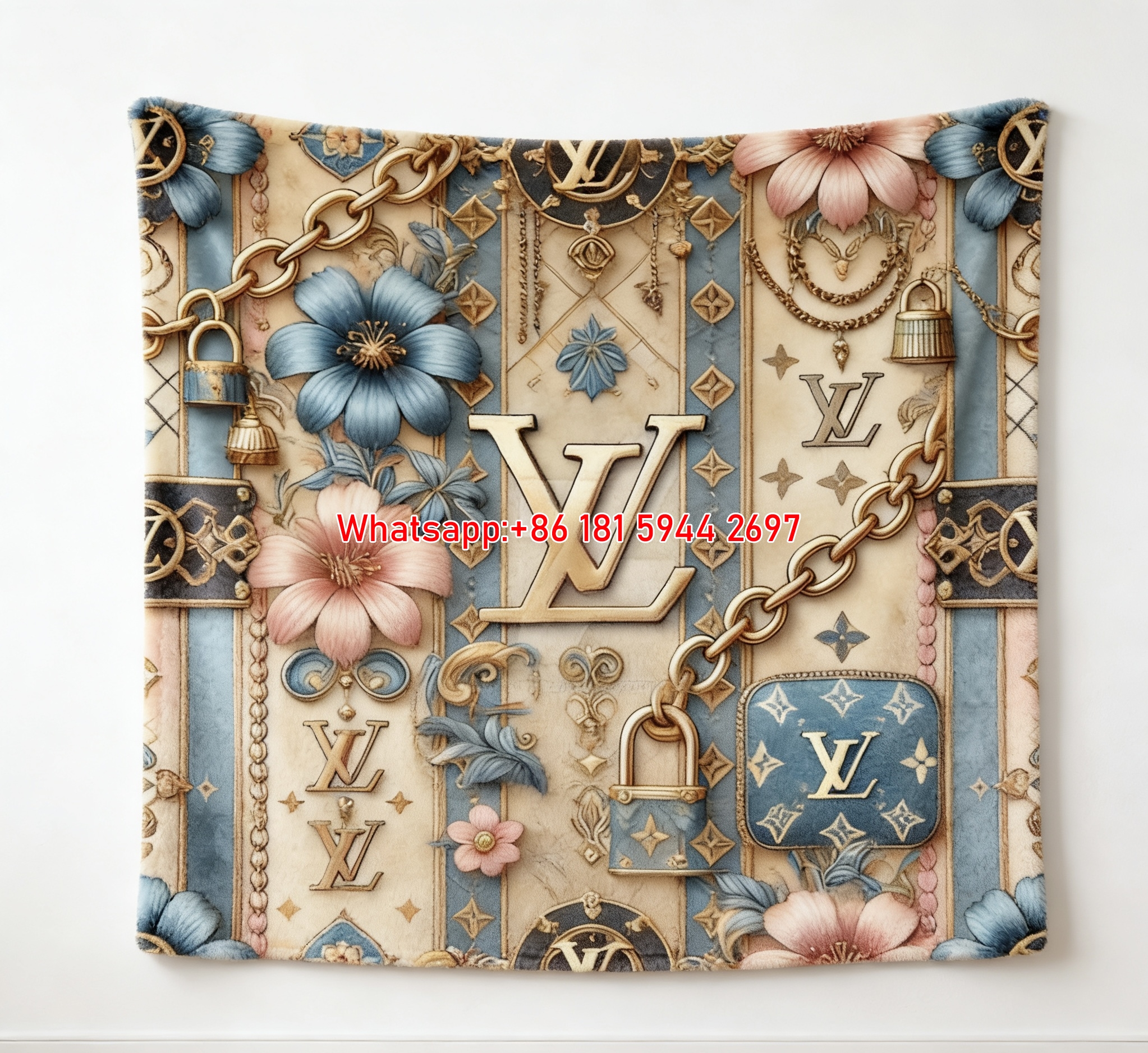 LV Floral Chain Blanket Baroque LV Flannel Throw IMG_3344